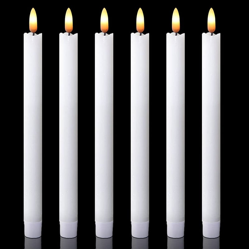 DRomance White Flameless Taper Candles Battery Operated with 6H Timer, Real Wax 3D Wick Flickering LED Taper Candles Dinner Wedding Holiday Decor(6 Pack, 0.78 x 9.64 Inches) - Image 1